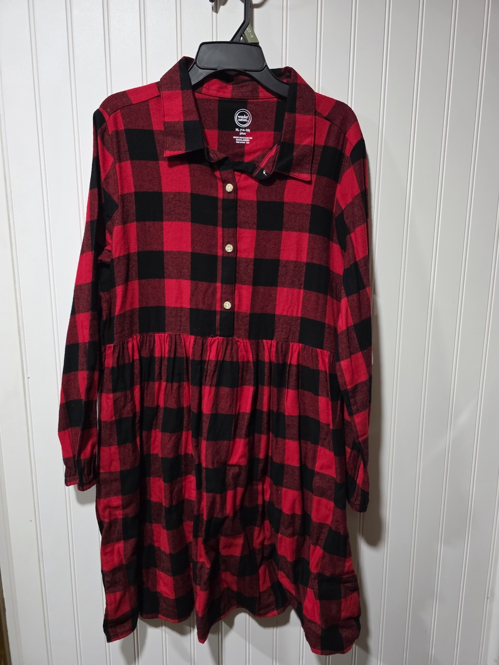 Wonder Nation Girls Red and Black Buffalo Plaid Long Sleeve Dress